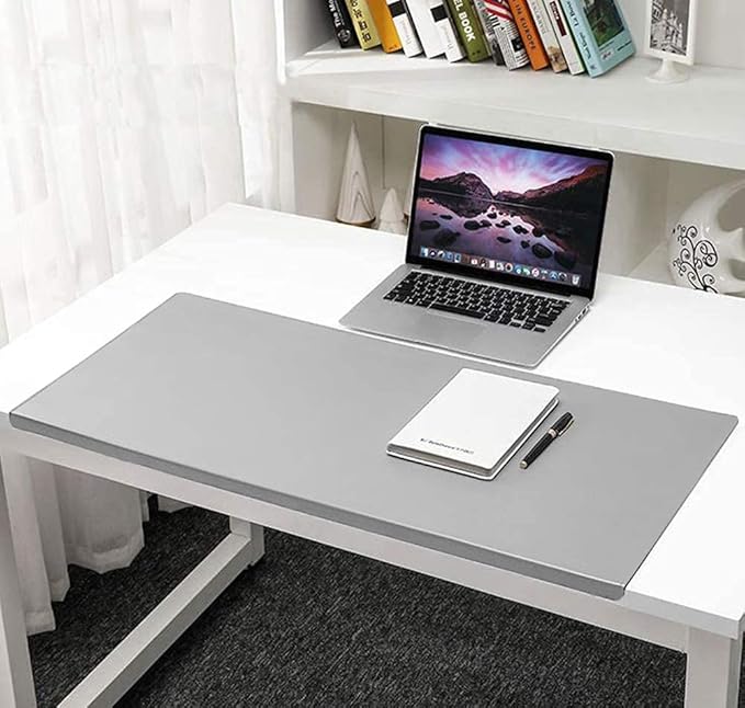 LINGXIYA Office Desk Pad, 100x50 cm, Grey, Faux Leather, Desk Pad, Desk Protection Mat, Waterproof, Non-Slip, Edge Protection