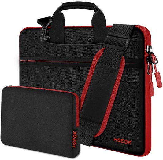 Hseok Laptop Shoulder Bag 13-14 inch Shockproof Water-Resistant HandBag with Small Case Compatible with MacBook Pro/Neo 14" M5/M4/M3/M2/M1, Mac Air/Pro 13.3", XPS 13/14, Most 13"-14" PC,Red Zipper