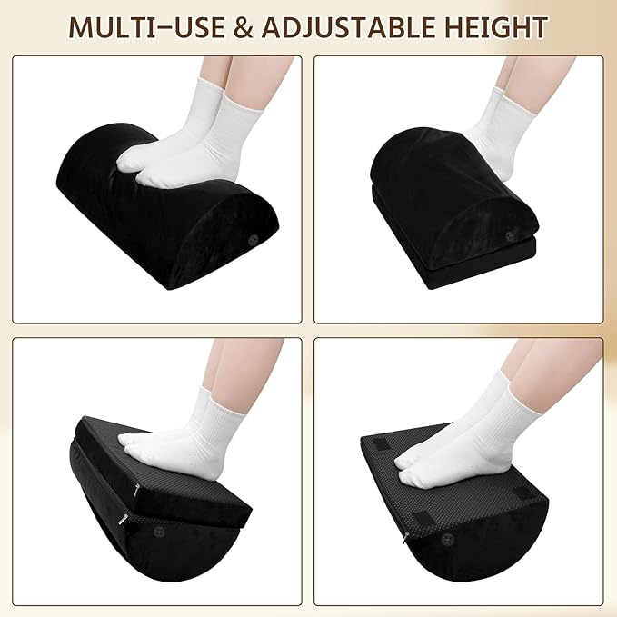Heated Foot Rest Under Desk at Work, Office Desk Accessories Under Desk Footrest with Adjustable Height and Washable Cover, Removable Heating Accessories Foot Stool with Handle, Black