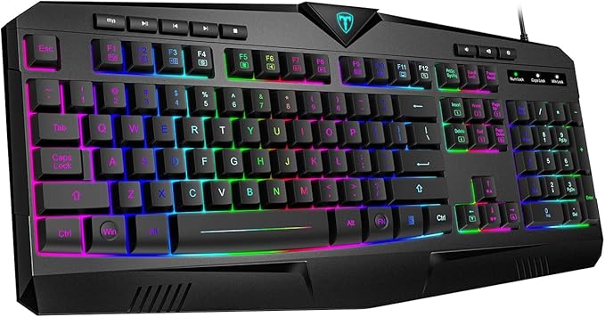 Gaming Keyboard, Full Size RGB Backlit Quiet Computer Keyboard, Wrist Rest, Silent Keys, Multimedia Keys, Anti-ghosting, Waterproof Light Up USB Wired Keyboard for PC Mac Xbox Gamer Office