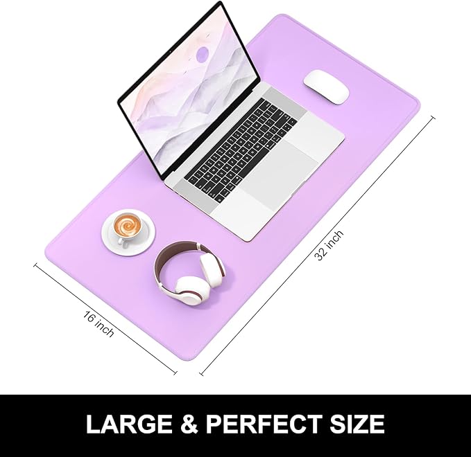 Hsurbtra Desk Pad, 32" x 16" Premium-Textured Desk Mat, Stitched Edge Anti-Slip Waterproof Rubber Mouse Pad, L Extended Computer Mat for Office Gaming Laptop Keyboard Vanilla Purple