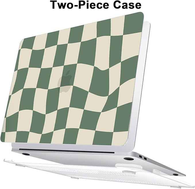 AKIT Compatible with MacBook Air 13 Inch Case M1 2022 2021 2020 2019 2018 A2337 A2179 A1932, Pattern Hard Laptop Shell+Screen Protector+Keyboard Cover for MacBook Air 13.3 Inch, Green Checkerboard