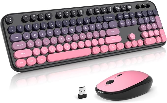 Wireless Keyboard Mouse Combo, Typewriter Full Size Keyboard with Number Pad and 2 in 1 USB Connected Mouse for PC Computer Laptop Desktop Windows 7 8 10 11 (Berry Pink)