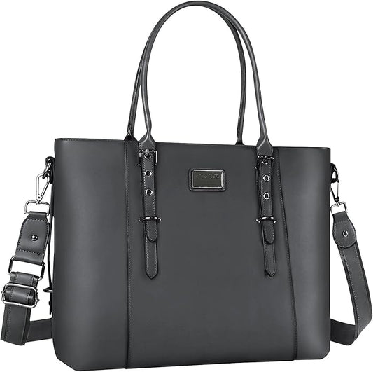 MOSISO Laptop Bag for Women, Waterproof Vintage PU Leather Briefcase Shoulder Computer Laptop Tote Bag for Office Work