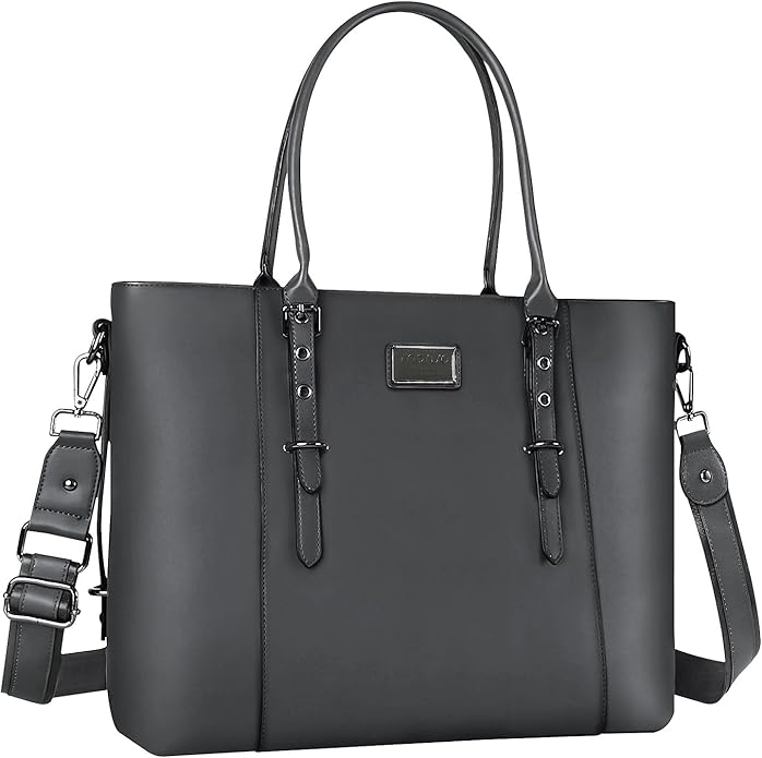 MOSISO Laptop Bag for Women, Waterproof Vintage PU Leather Briefcase Shoulder Computer Laptop Tote Bag for Office Work