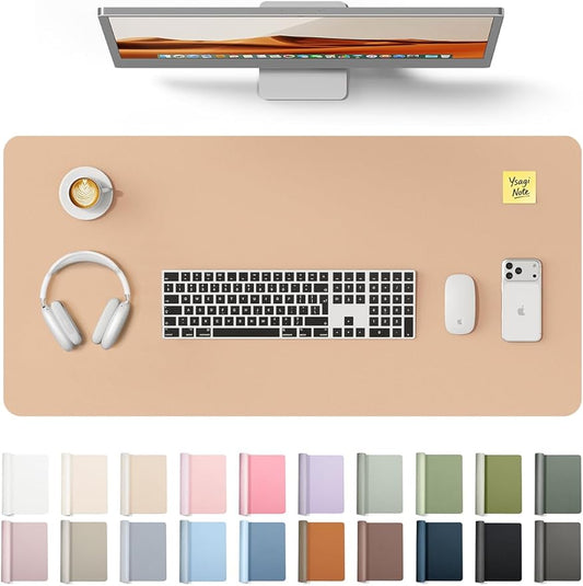 YSAGi Leather Desk Protector, Office Mat, Large Mouse Mat, Non-Slip PU Leather Blotter, Laptop Desk, Waterproof Writing Pad for Office and Home (Latte, 35.4" x 17")