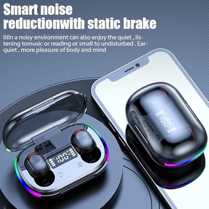 BD&M Wireless Earbuds, HiFi Digital LED Display Stereo Gaming Earbuds Bluetooth Headphones, TWS Wireless Earphones in-Ear Ear Buds, for Gaming, Workout, Sports, Work, Running, Gym
