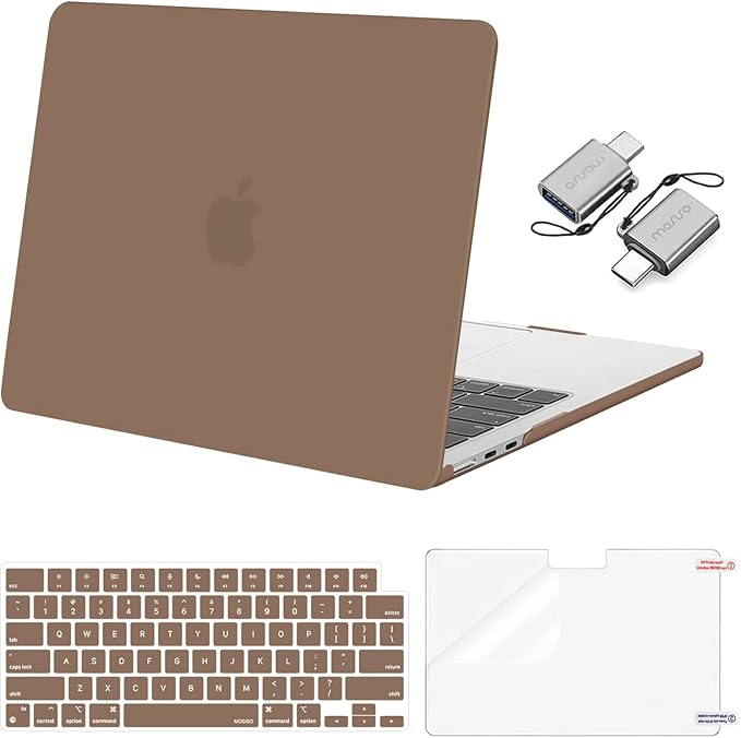 MOSISO Compatible with MacBook Air 13 inch Case M5 2026 M4 2025 M3 M2 2024-2022 A3449 A3240 A3113 A2681, Hard Shell&Keyboard Cover&Screen Film&Type C for MacBook Air 13.6 inch Case, Caramel Brown