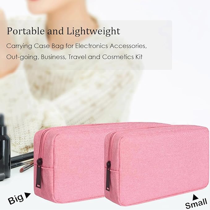 Electronic Organizer Case, Travel Cable Organizer Bag Pouch Electronic Accessories Carry Case Waterproof Electronic Accessories Bag for Cable, Cord, Charger, Power Bank, Earphone (Big-Pink)