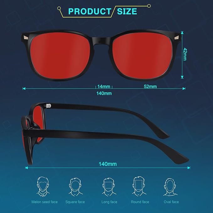Red Lens Glasses Blue Light Glasses Men Women - 99.9% Blue Green Blocking for Computer, Gaming, TV, Phone Screens - 3 Pair