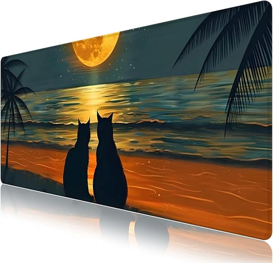 Love Cats Desk Matt for Desktop, Mouse Pad Mat, Desk Mat for Keyboard and Mouse, XXL Large Mouse Pad for Desk, Anti-Slip Big Mousepad with Stitched Edges, Mouse Mat for Computer Laptop Women Men Cute