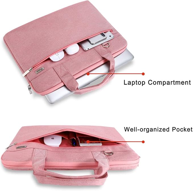Voova Laptop Bag 17 17.3 Inch, 360° Protective Laptop Case Sleeve with Shoulder Strap Compatible with 17-18 Inch Lenovo Asus Acer Dell Hp, Waterproof Computer Bag Slim Briefcase for Women, Pink