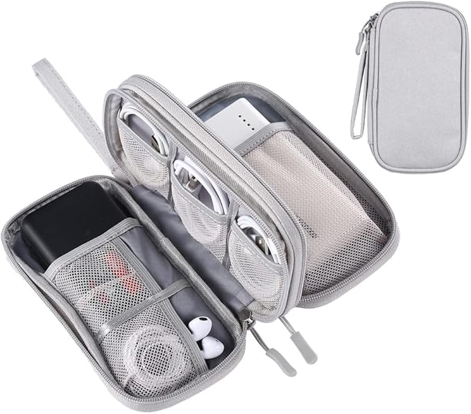 DDgro Travel Essentials for Men Women, Electronics Organizer Pouch Bag for Tech Accessories/Charger & Cords/Cables (Small, Light Gray)