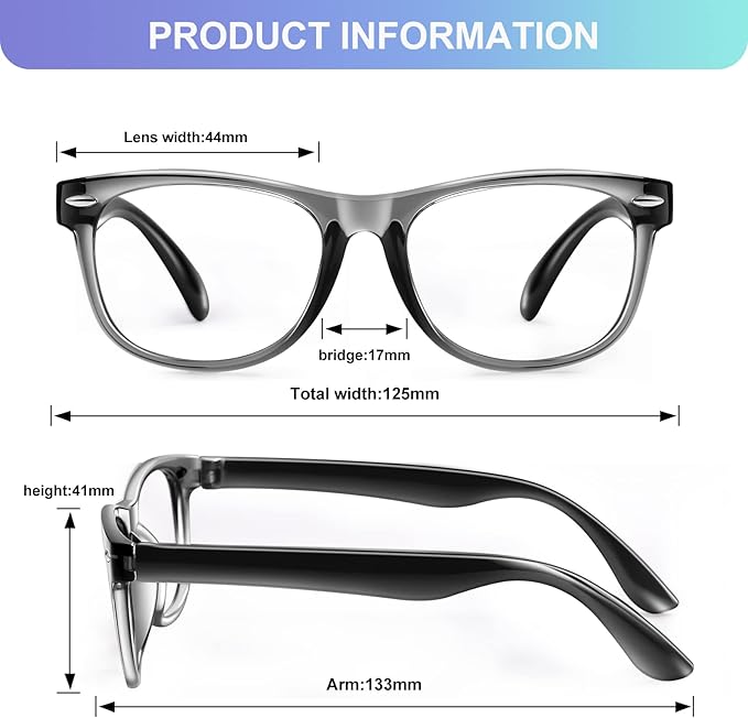 Okany Blue Light Glasses for Kids 3 Pack Blue Light Blocking Glasses for Teen Boys Girls Age 3-10,Computer Screen Gaming TV Phone Glasses Anti Glare,UV & Eye Strain (Grey Black+Transparent+Leopard)