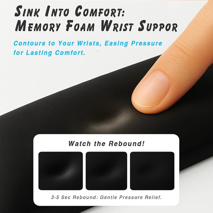 Ergonomic Wrist Rest Set for Keyboard and Mouse | Cooling Gel & Slow-Rebound Memory Foam Palm Support Pad | Luxe Leather, Minimalist, Non-Slip PU Base for Office, Laptop & Gaming (06Blue)