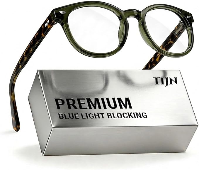 TIJN Blue Light Blocking Glasses Men Women Vintage Thick Round Rim Frame Eyeglasses
