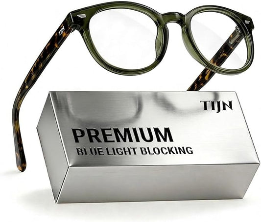 TIJN Blue Light Blocking Glasses Men Women Vintage Thick Round Rim Frame Eyeglasses