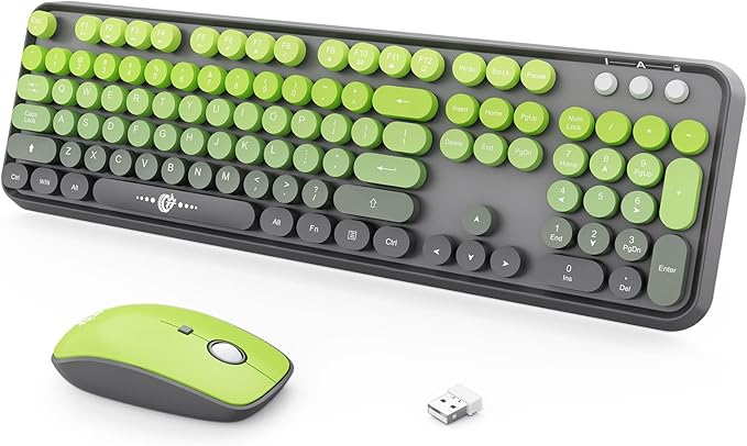 FOPETT Wireless Keyboard and Mouse Combo, 104 Keys Full-Sized 2.4 GHz Round Keycap Colorful Keyboards, USB Receiver Plug and Play, for Windows, Mac, PC, Laptop, Desktop (GradientMatchaGreen)