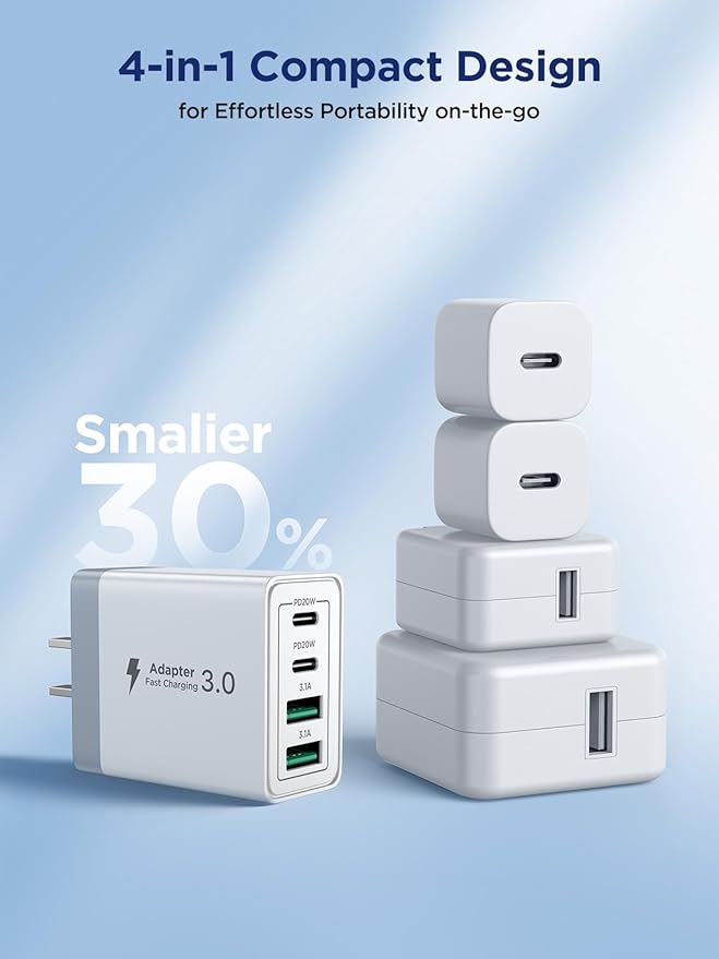 [2-Pack] USB C Charger Block, 40W Fast Charging Block Type C Charging Blocks 4-Port Dual Port PD+QC USB Wall Charger Block for iPhone 17 16 15 14 13 12 11 Pro Max XS, iPad
