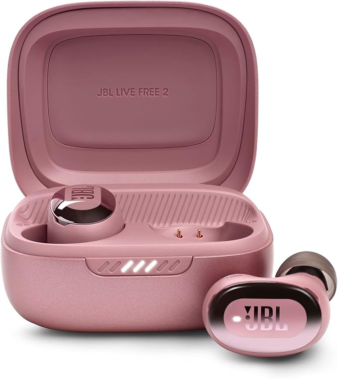 JBL Live Free 2 - True Wireless Noise Cancelling Earbuds, Up to 35hrs of Playtime, 6 mics for Perfect Calls with Zero Noise, IPX5 Waterproof, Oval Tubes for Better Comfort, Isolation, & bass (Rose)