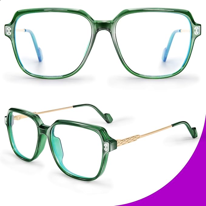 VISOONE Oversized Blue Light Blocking Glasses with Chic Square TR90 Frame and Metal Temple for Women Men REMY