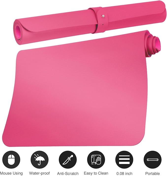 Boutilon Leather Desk Pad Protector,Non-Slip Mouse Pad,Laptop Desk Pad,Office Mouse Mat,Waterproof Leather Desk Blotter,Desk Writing Pad for Office and Home (XXL-Rose Pink,47.2"x 17")