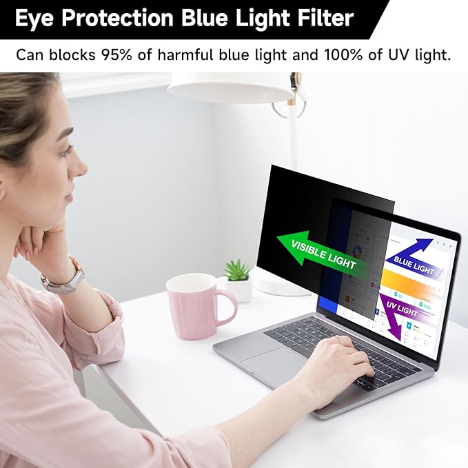 15.6 Inch 1920x1080 Laptop Privacy Screen Filter, Anti Blue Light Glare & Anti Scratch Computer Privacy Shield for 15.6" with 16:9 Aspect Ratio Laptop Portable Monitor