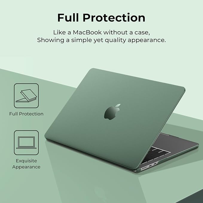 EooCoo Case Compatible with MacBook Air 13 inch M5 2026-2022 Release M4 M3 M2 A3449 A3240 A3113 A2681, Hard Shell&Keyboard Skin Cover&Screen Protector for Mac Air 13.6 inch, Matte Turquoise Green