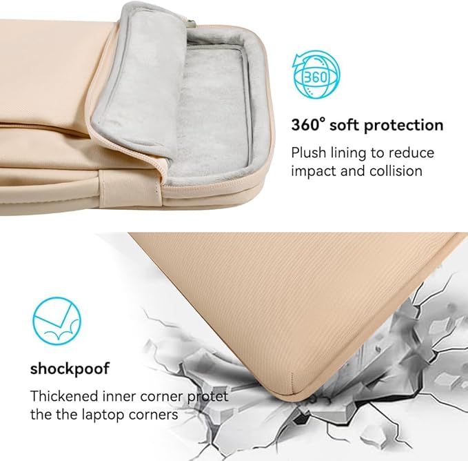 LANDICI 360°Laptop Sleeve Case 15.6 16 Inch Compatible with MacBook Pro 16 M1/M2/M3/M4 2019-2025, 15.6-16” Hp Dell Lenovo Acer Asus, Waterproof Computer Bag Cover with Handle, Apricot