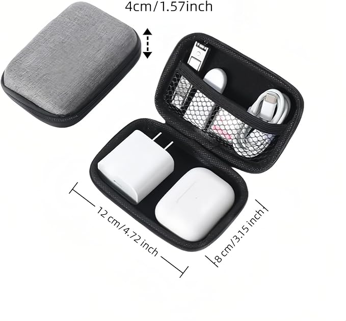 Chinshwehaw Electronic Accessories Organizer Bag: EVA Hard Shell Shockproof, Hard Shell Tech Organizer Case - Water Resistant Travel Storage for Cables Charger Earphones USB SD Card (Rectangle)