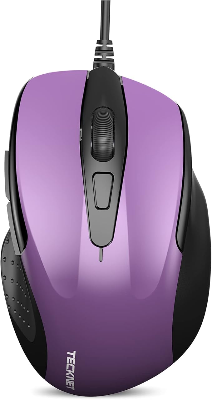 TECKNET USB Wired 6-Button Mouse With 4 Adjustable DPI, Optical Computer With Ergonomic Design and 5FT Cord for Laptop, Chromebook, PC, Desktop, Mac, Notebook - Purple