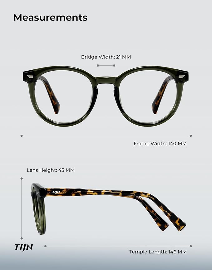 TIJN Blue Light Blocking Glasses Men Women Vintage Thick Round Rim Frame Eyeglasses