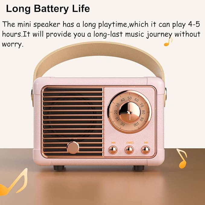 Retro Bluetooth Speaker, Portable Wireless Speaker with Crystal Clear Stereo Sound Rich Bass, Best Birthday Gifts Ideas for Women Teenage (Pink)