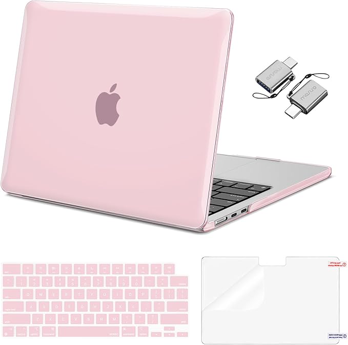 MOSISO Compatible with MacBook Air 13 inch Case M5 2026 M4 2025 M3 M2 2024-2022 A3449 A3240 A3113 A2681, Hard Shell&Keyboard Cover&Screen Film&Type C for MacBook Air 13.6 inch Case, Rose Pink