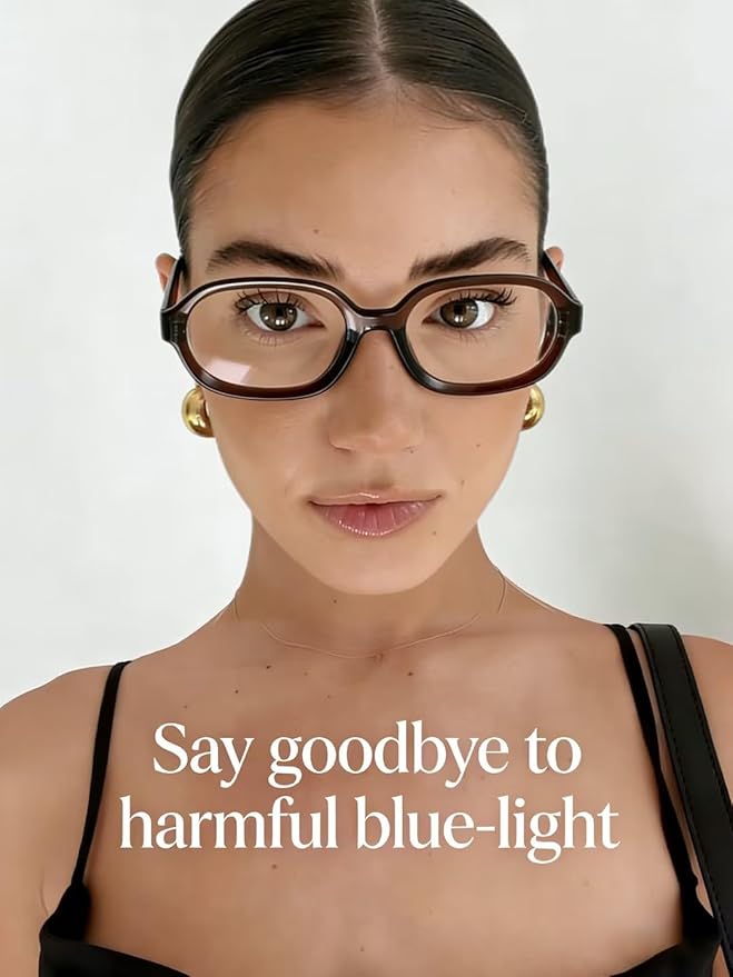 Dollger Blue Light Glasses for Women Oversized Oval Fashion Computer Glasses Retro Chunky Frame Clear Lens