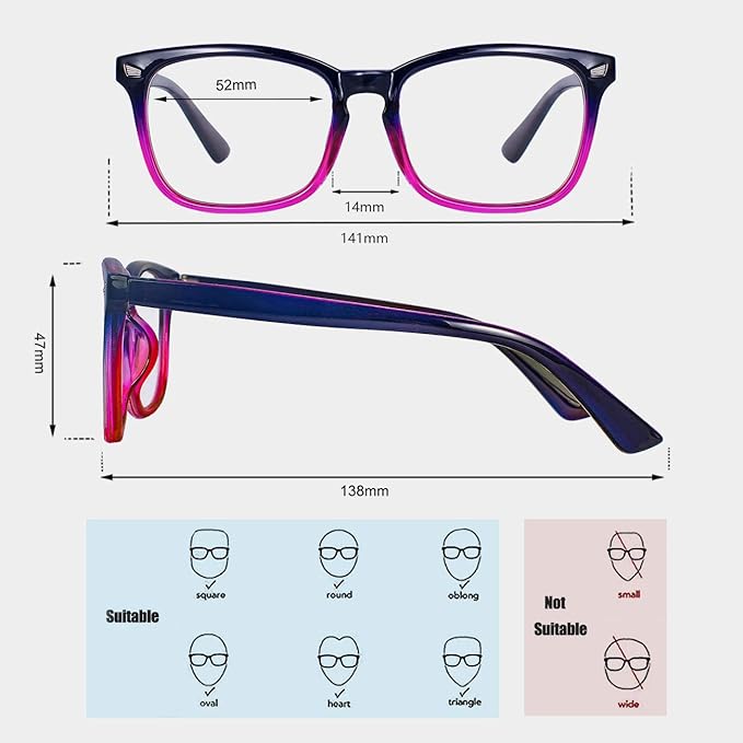 MAXJULI Blue Light Blocking Glasses,Computer Reading/Gaming/TV/Phones Glasses for Women Men(Purple Gradient Pink)