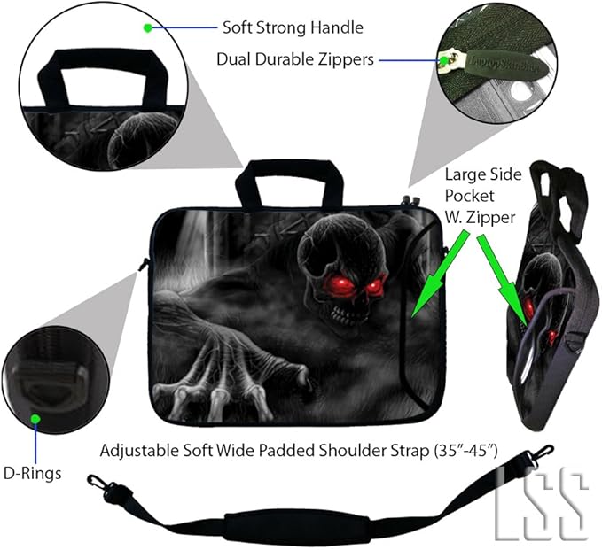 Laptop Skin Shop 15.6 inch Laptop Sleeve Bag Notebook with Extra Side Pocket, Soft Carrying Handle & Removable Shoulder Strap for 14" 15" 15.4" 15.6" Apple MacBook Air, GW, Acer, Aspire Asus, Dell,