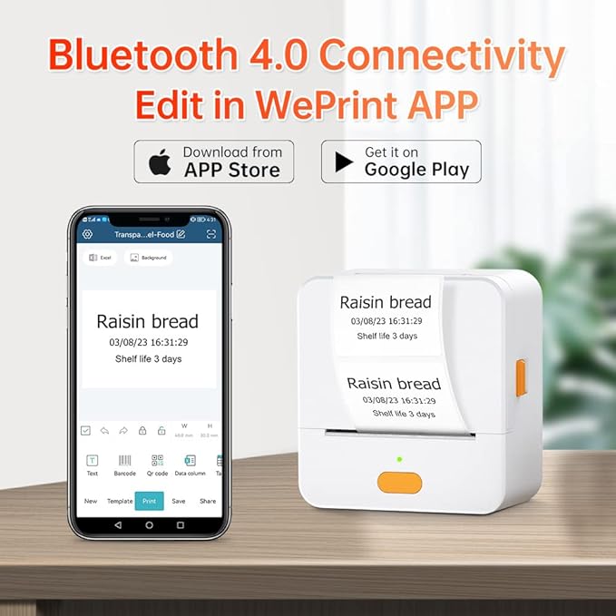 Label Maker Machine with Tape P1 2 Inch Thermal Portable Bluetooth Shipping Label Printer Sticker Maker Labeling Machine Home Office School Business Use Rechargeable Battery Included White
