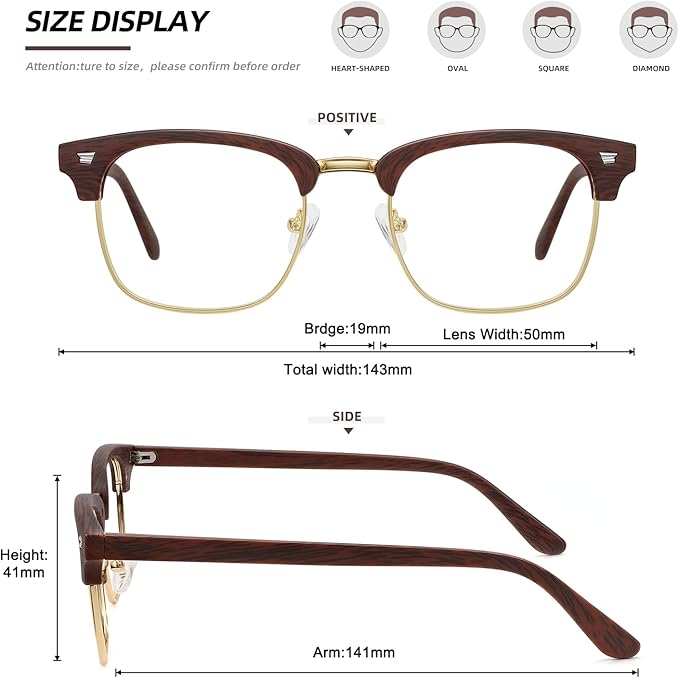 MEETSUN Blue Light Glasses Retro Half Frame Clear Lens - Anti-Eyestrain for Computer, Gaming & Phone Use | Women Men Fashion Bluelight Glasses(Tortoiseshell Frame+Brown Frame / 2 PACK)