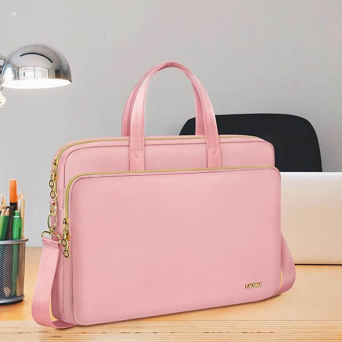 15.6 16 Inch Laptop Bag Case for Women Men Compatible with MacBook Pro M5/HP OmniBook Omen Envy/Dell Pro Inspiron/Lenovo Yoga IdealPad, Messenger Carrying Briefcase Computer Bag Case, Pink