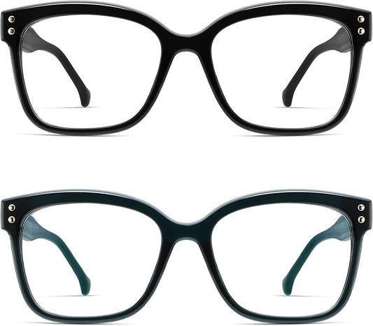 AMOMOMA Trendy Square Reading Glasses for Women Blue Light Blocking Spring Hinge Stylish Readers AM6228