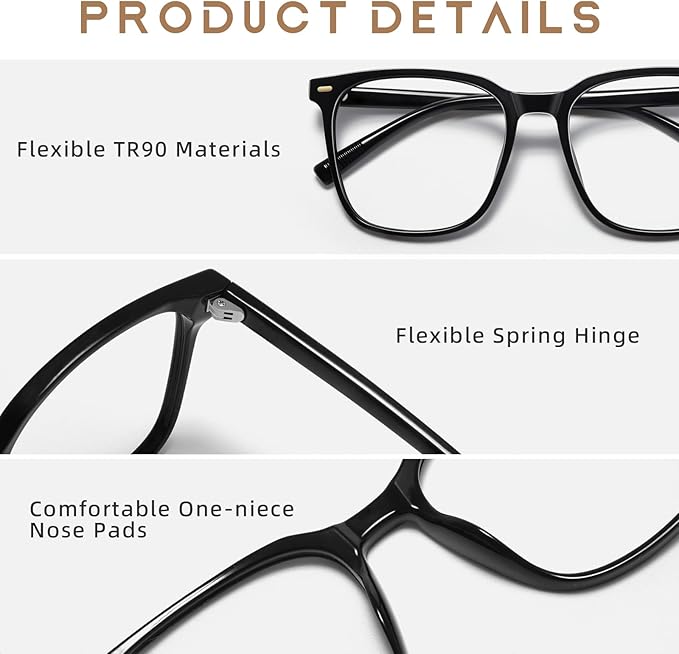 Oversized Square Blue Light Blocking Glasses for Women Men, Anti-Fatigue Computer Monitor Glasses Reduce Eye Strain