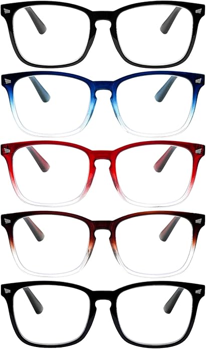 VIDEBLA 5 Pack Blue Light Blocking Reading Glasses,Spring Hinge Readers for Women Men,Anti UV Ray Filter Nerd Eyeglasses