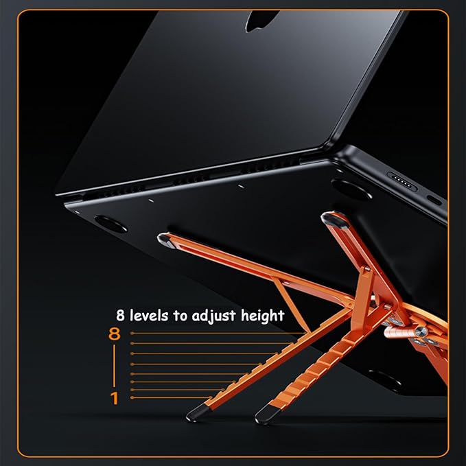 Laptop Stand for Desk, Adjustable Aluminum Alloy Magnetic Foldable Phone Stand, 8 Level Height Adjustable Laptop Stand, 3 in 1 Computer Riser for Phone, Tablet and Laptop