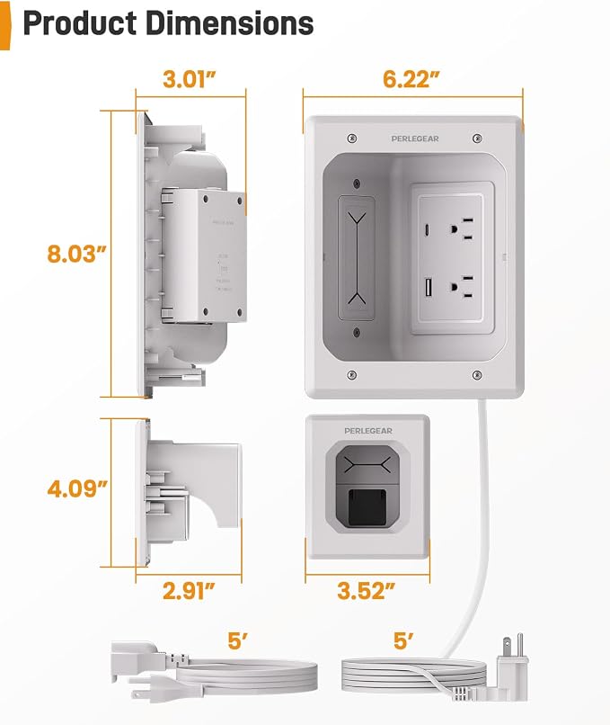Perlegear TV in-Wall Cable Management Kit, USB and Typ C Ports Cord Hider for Wall Mount TV with Recessed Power, Includes Drill Templates, Dust Bags, Drywall Saw, Extension Cable - Image 2