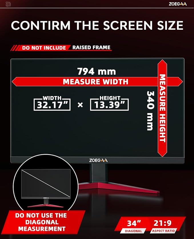 ZOEGAA 34 Inch Computer privacy Screen for 16:9 Widescreen Monitor,34 inch Removable Anti Blue Light Eye Protection Shield,Black Blackout Anti Spy Desktop Security Private Filter