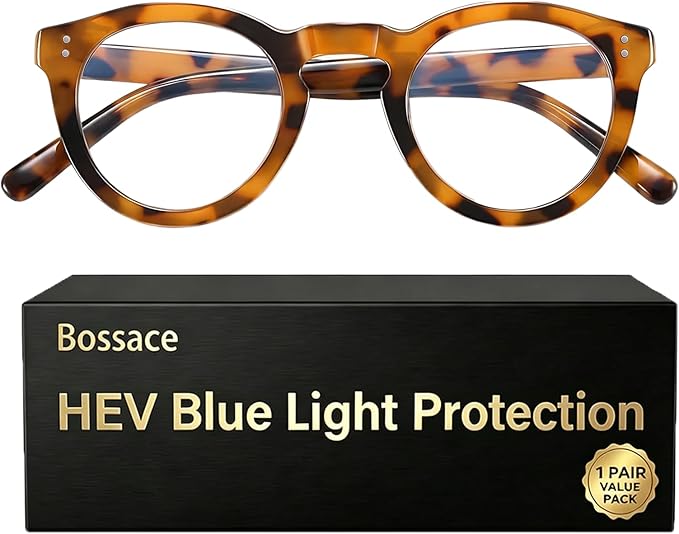 1 Pack Round Blue Light Glasses for Women, TR90 Computer Glasses with Spring Hinge for All-Day Comfort, Anti UV Glare & Eyestrain