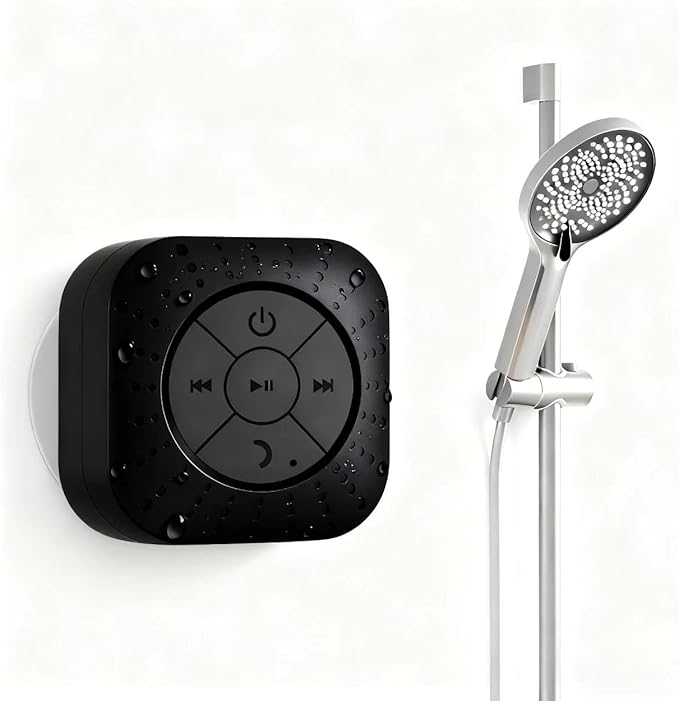 Mini Bluetooth Shower Speakers, Portable Wireless Speaker with Suction Cup, Pairs Easily to Phones, Tablets, Computer, Gift for Men & Women (Black)