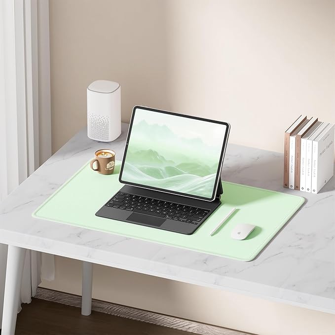 Hsurbtra Desk Pad, 23.6" x 13.8" Premium-Textured Desk Mat, Stitched Edge Anti-Slip Waterproof Rubber Mouse Pad, M Extended Computer Mat for Office Gaming Laptop Keyboard Lake Green