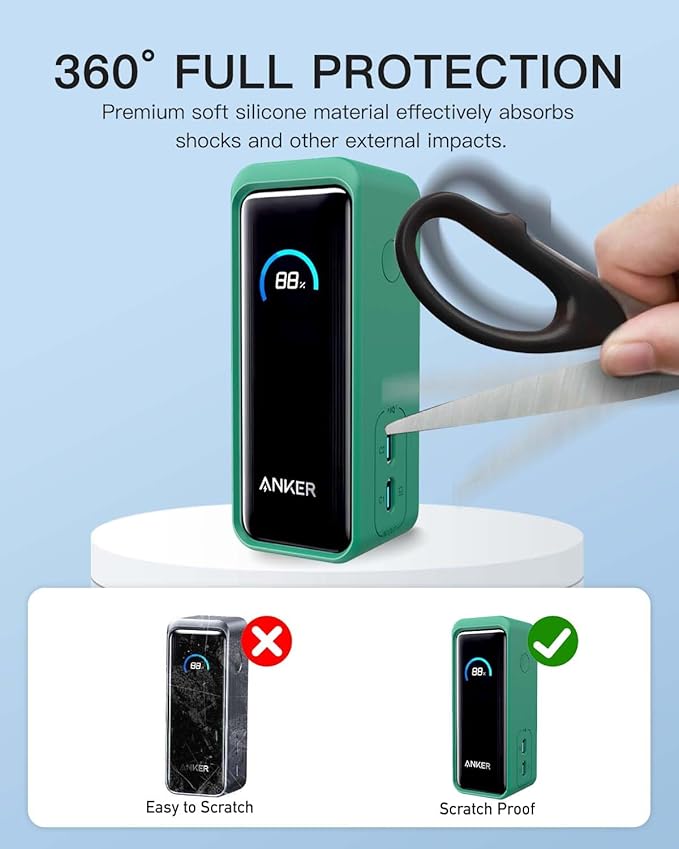 Silicone Case for Anker Prime Power Bank 9600mAh 65W, Full-Body Shockproof Cover with Scratch Protection, with Lanyard,Green